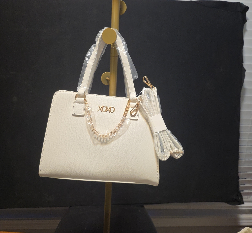 XOXO White Satchel with Gold Chain Accent